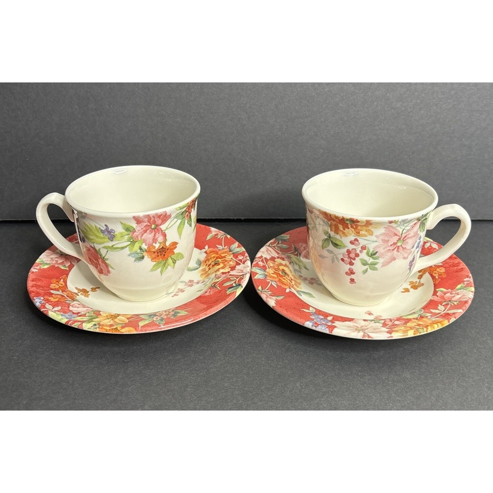 2 Tudor England Tea Cups & Saucer 1828 Crafted with Tradition Floral Cottagecore